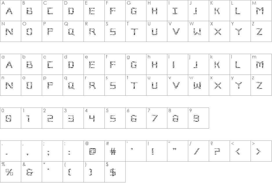Broken Cyborg Expanded font character map preview