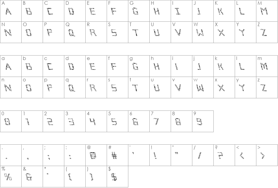 Broken Cyborg Leftalic font character map preview