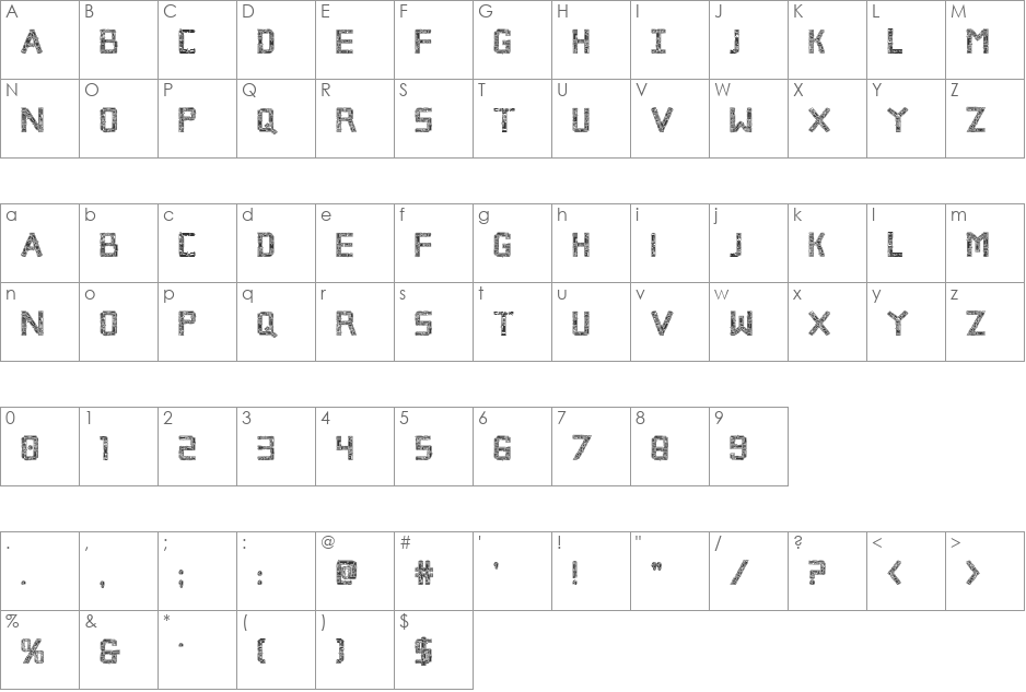 Broken Cyborg Pro font character map preview