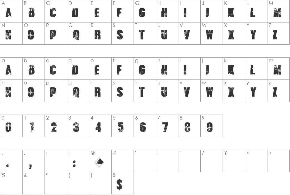 Broken Detroit font character map preview