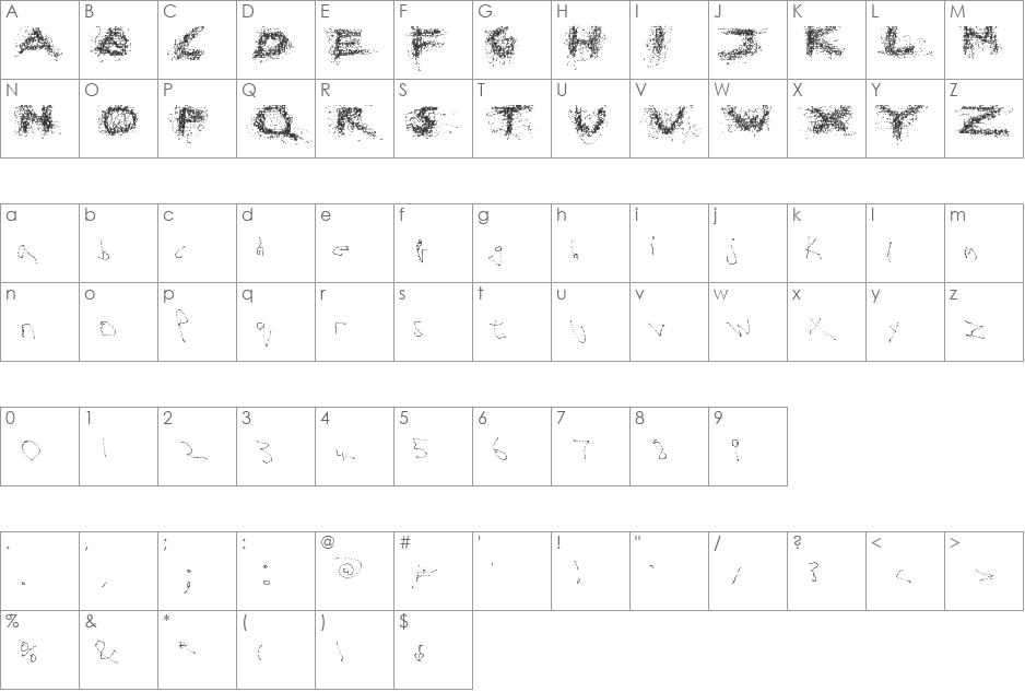 Broken Everywhere Regular font character map preview