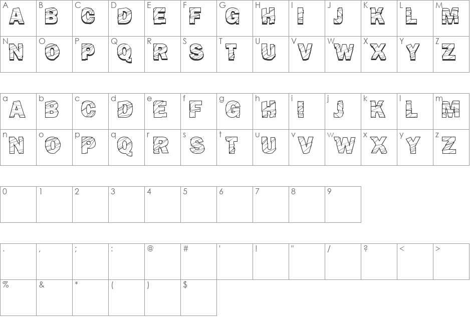 Broken Fluid font character map preview