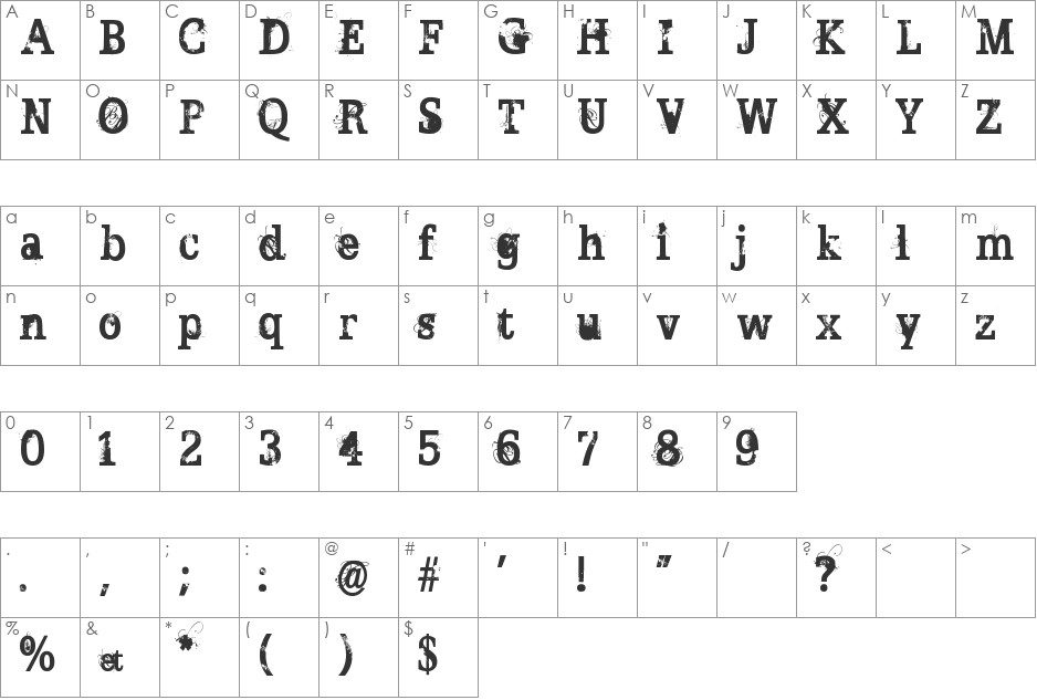BROKEN GHOST font character map preview