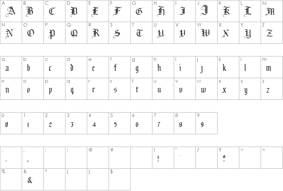 Broken Planewing font character map preview