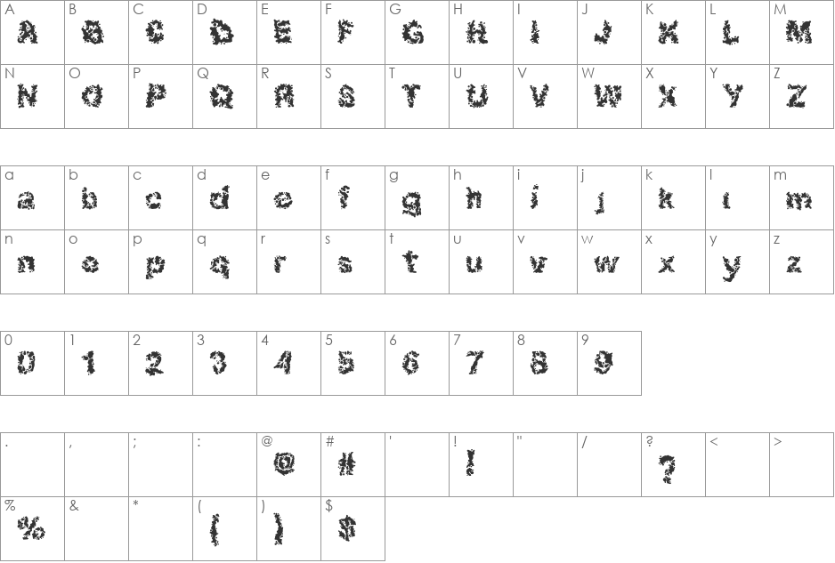 Broken Press font character map preview