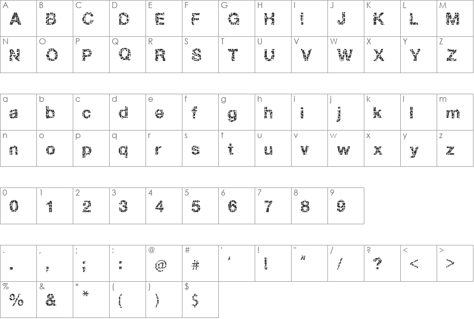 Broken Squares font character map preview