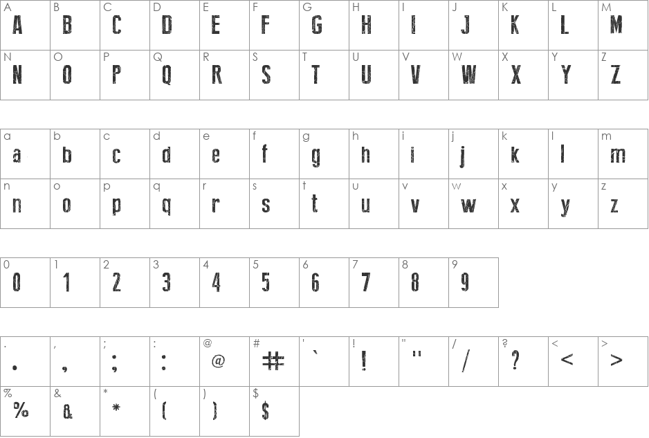 Broken Type font character map preview