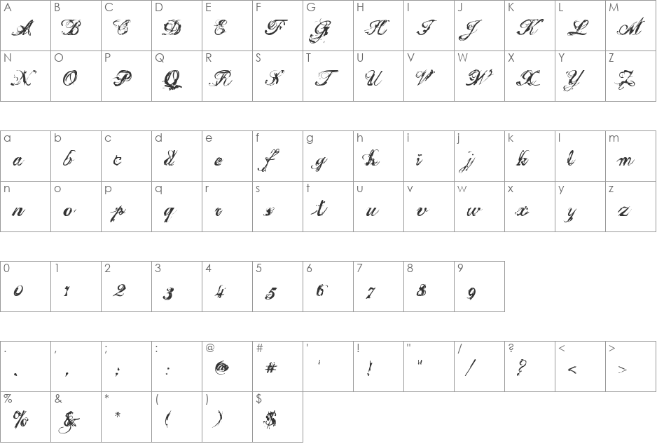 Broken Vows font character map preview