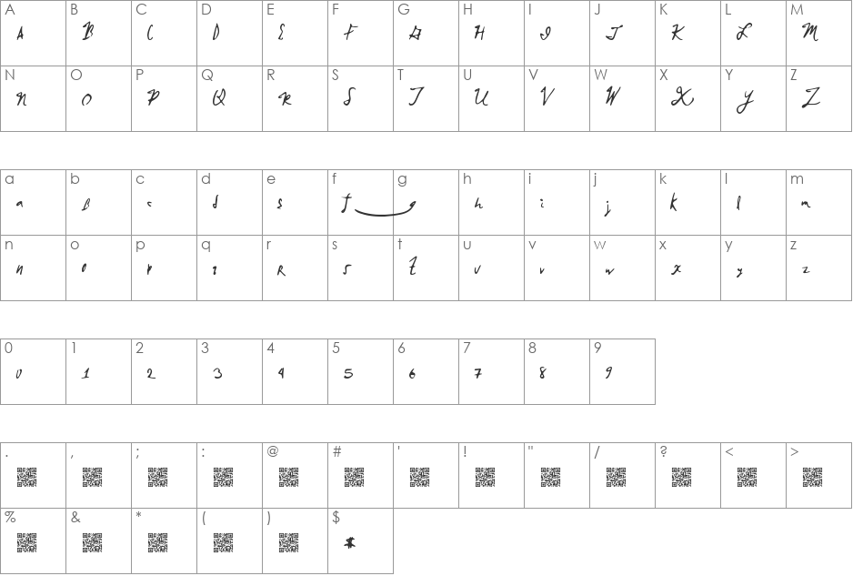 BrokenMustangs font character map preview