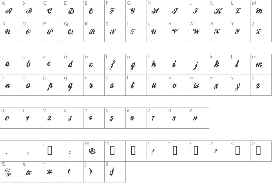 BrokenRecord font character map preview