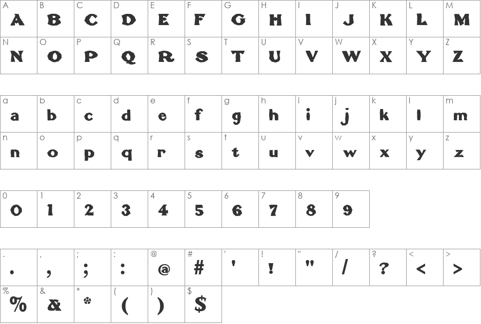 BrokenRoman font character map preview