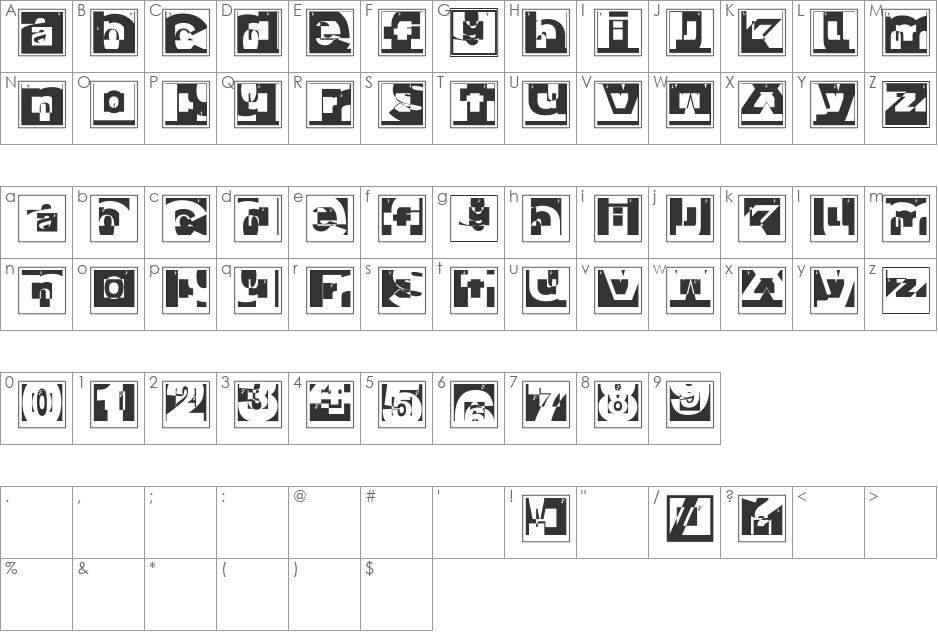 BrokenSansCapsJumper font character map preview