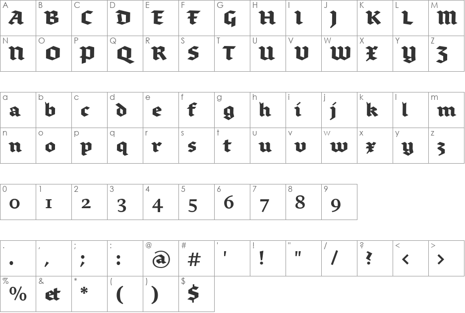 BrokenscriptBold font character map preview