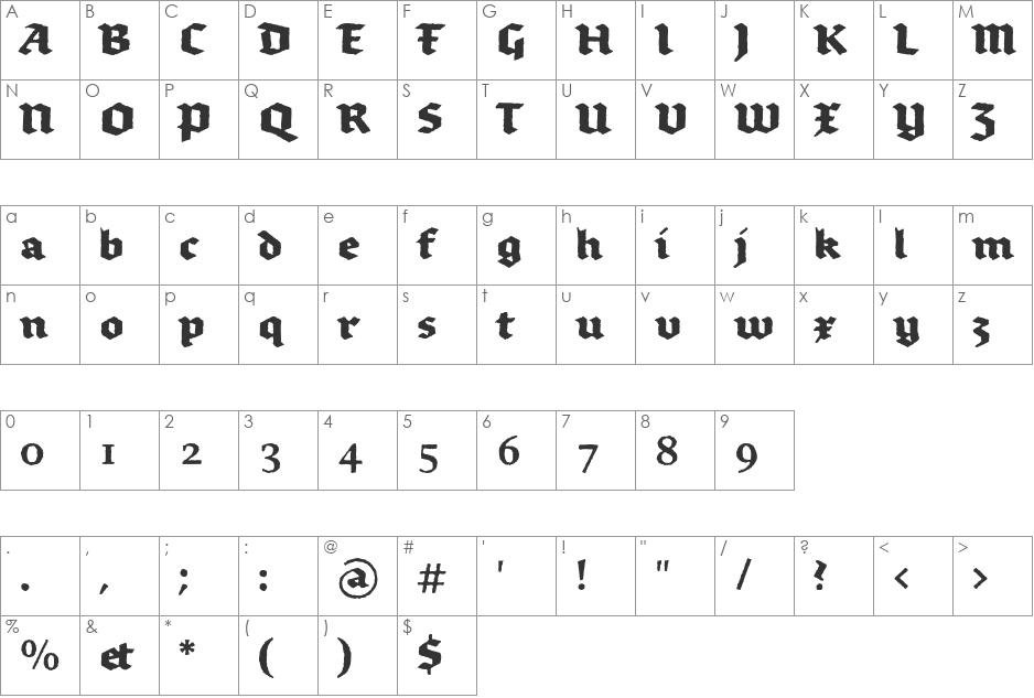 BrokenscriptBoldRough font character map preview