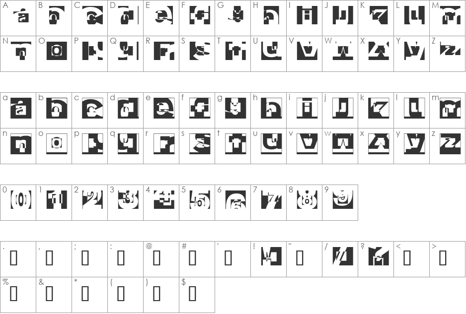 BrokentTradition font character map preview