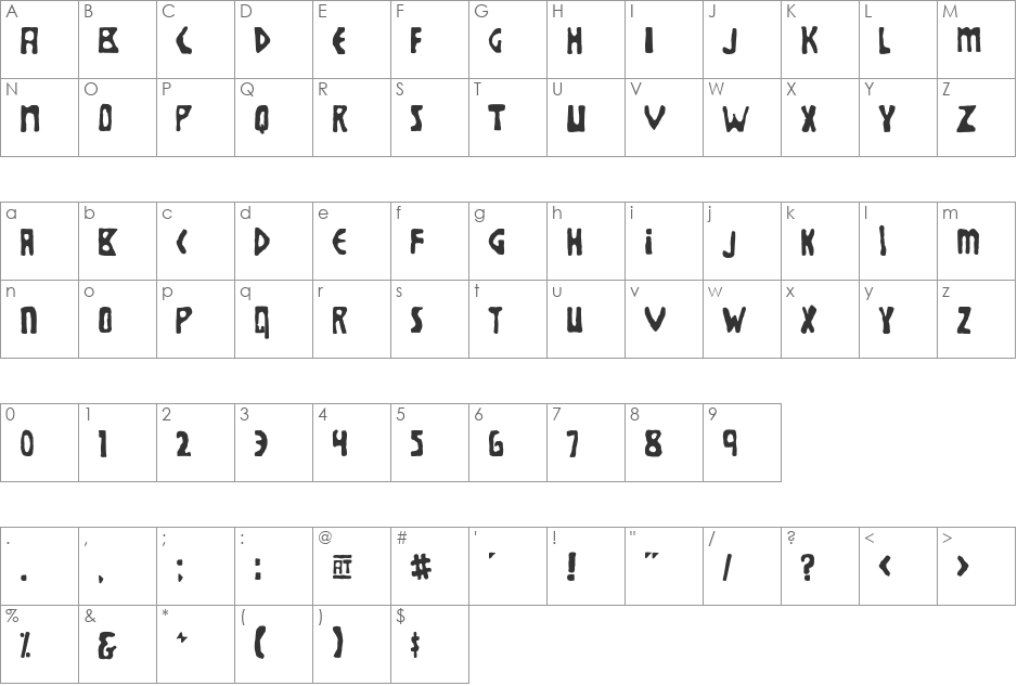 Brolga font character map preview