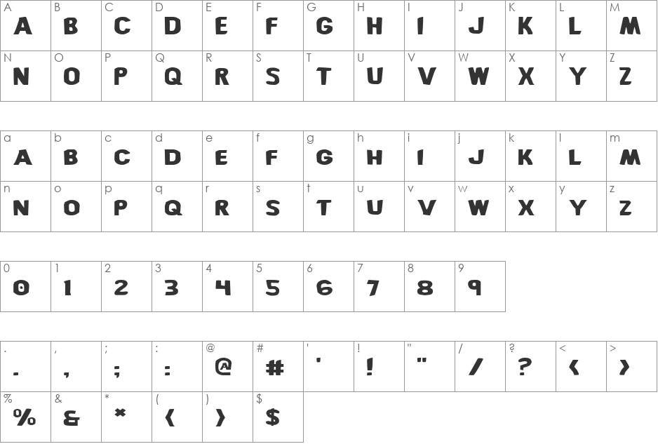 Bronic Expanded font character map preview