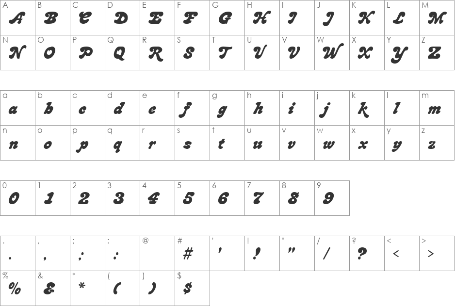 Bronstein Bold font character map preview