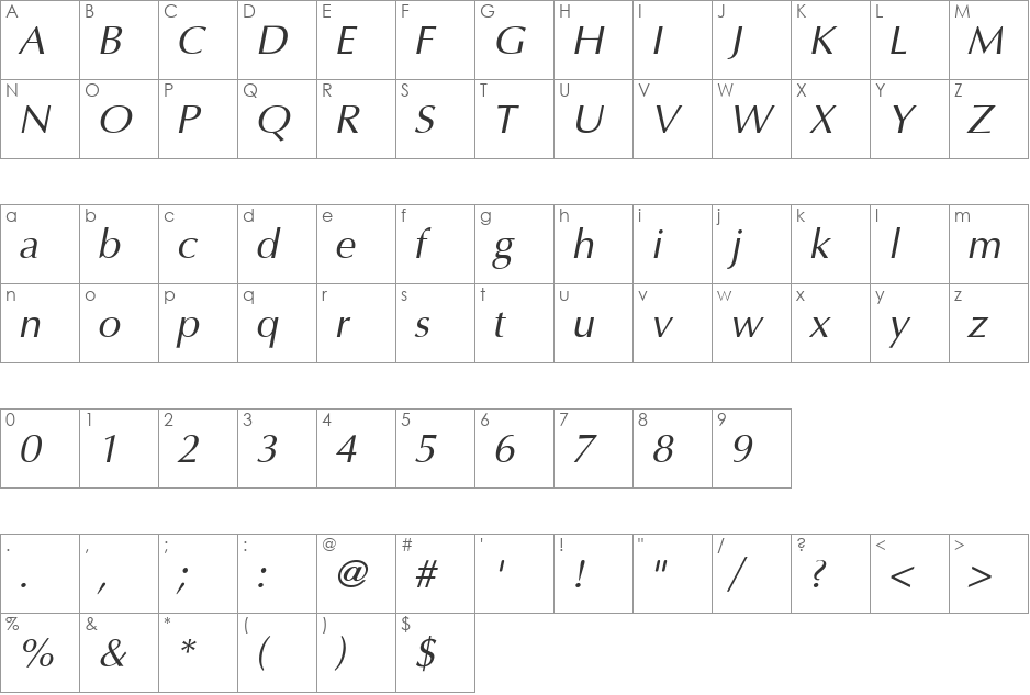 AGOptCyrillic font character map preview