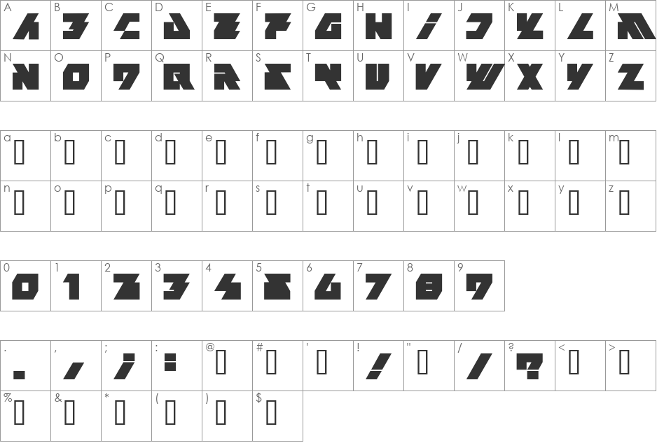 BROTHER font character map preview