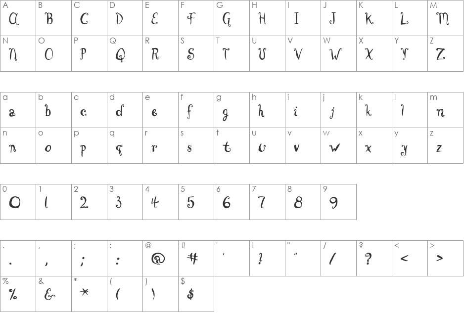 BrownCow font character map preview