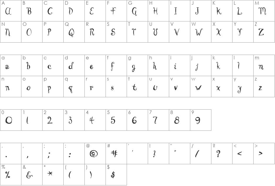 BrownCow font character map preview