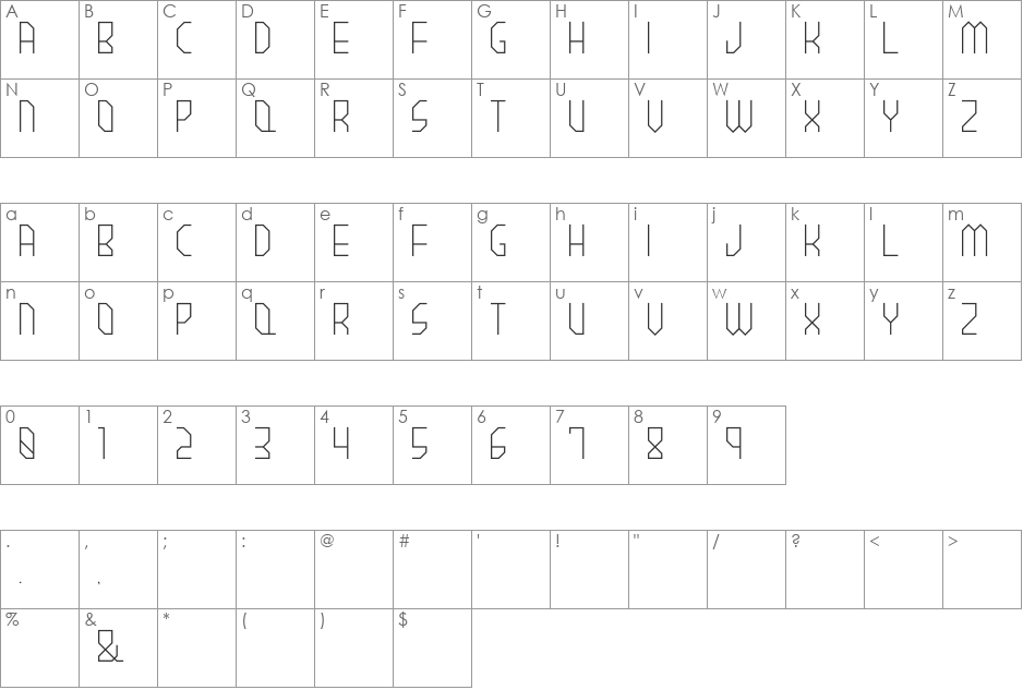 BROWNIElight font character map preview