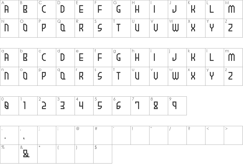 BROWNIEregular font character map preview