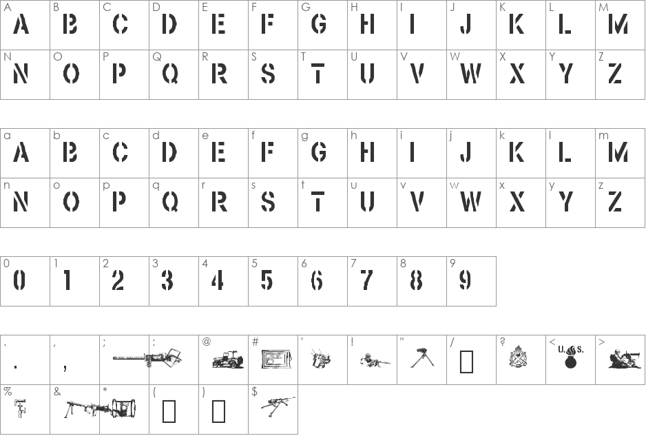 Browning font character map preview