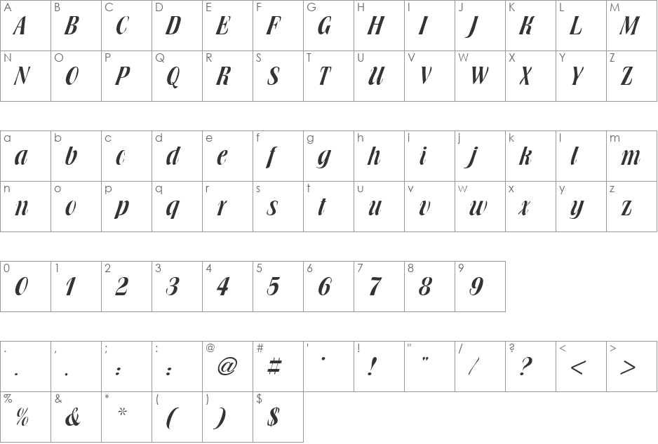 Browning DB font character map preview