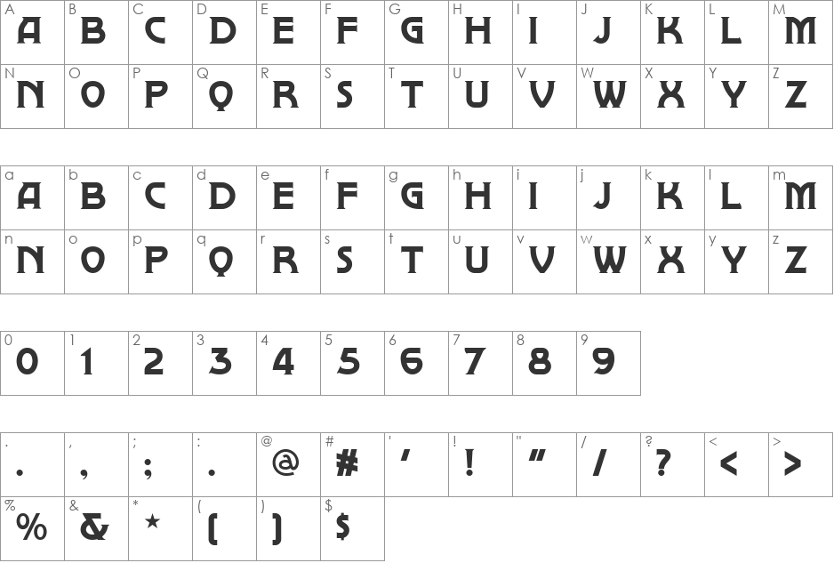 Brownwood NF font character map preview