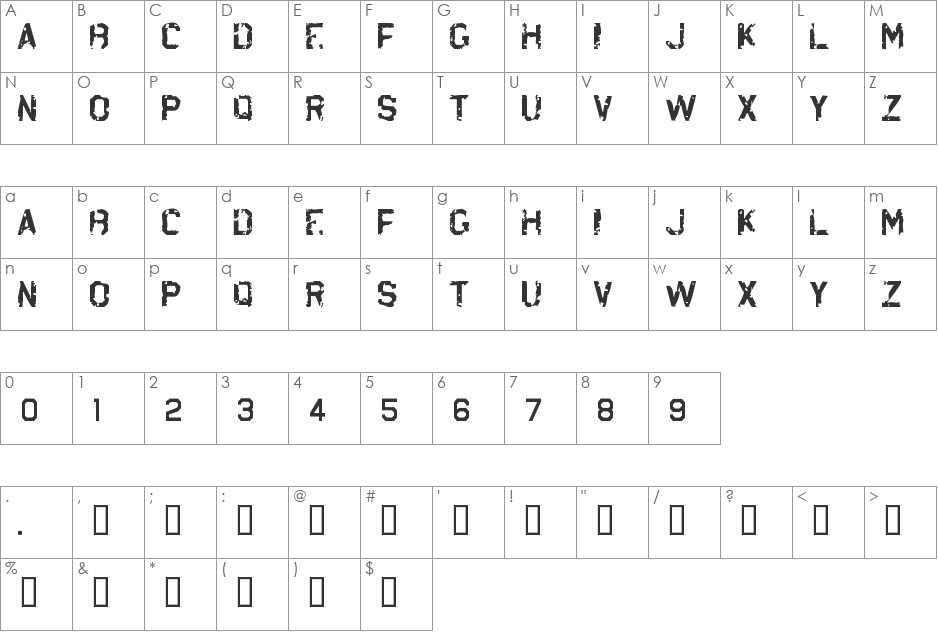 Brrb Rloadt. font character map preview