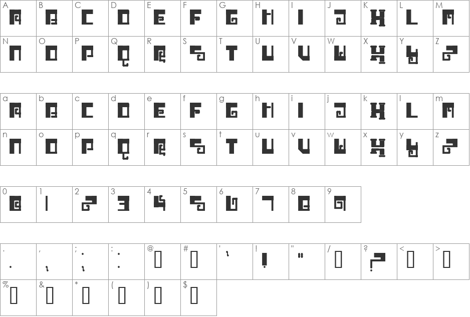 Brrr font character map preview