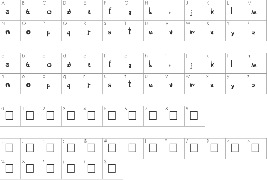 Bruce font character map preview