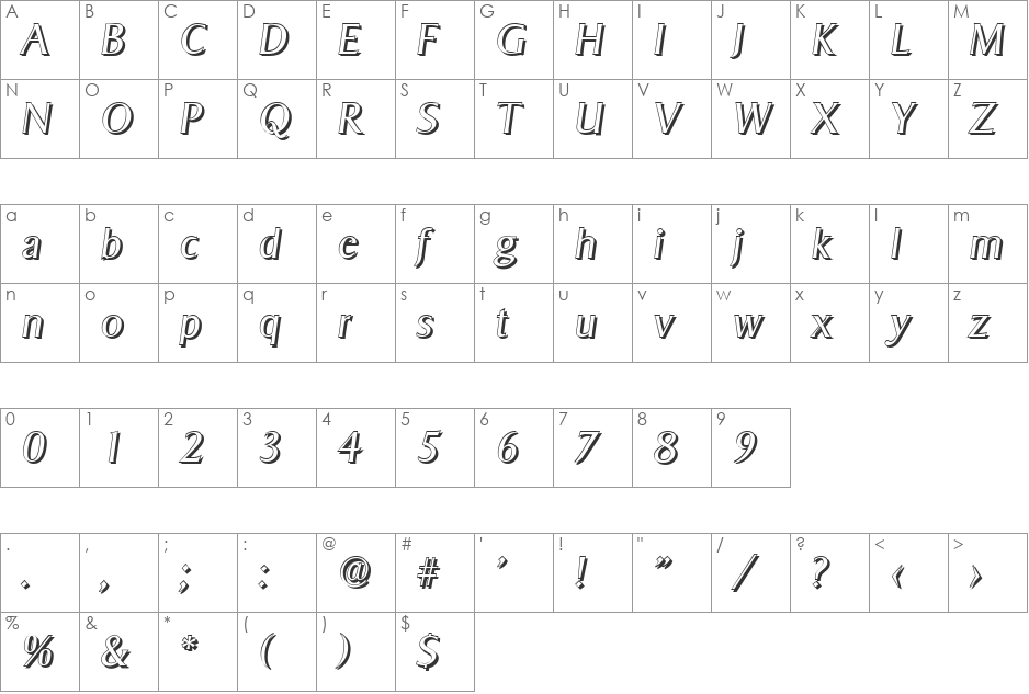 BruceBeckerShadow-Light font character map preview