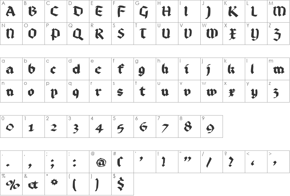 BruchRund font character map preview