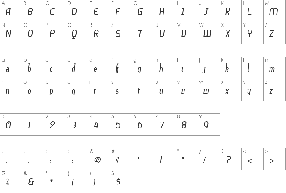BruhnScript font character map preview