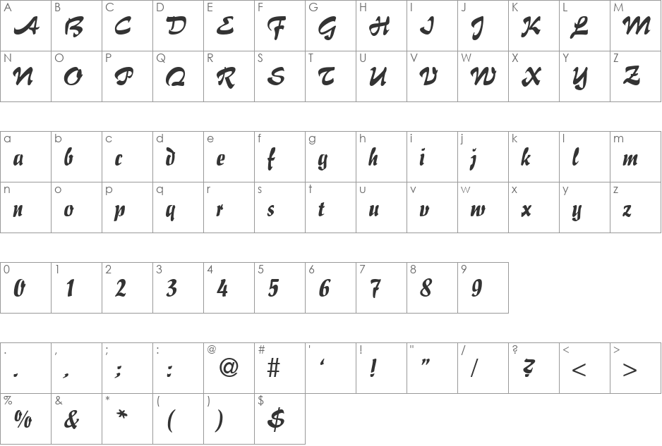 Brush Flair font character map preview