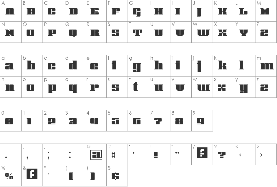 AGRAR Unicase font character map preview