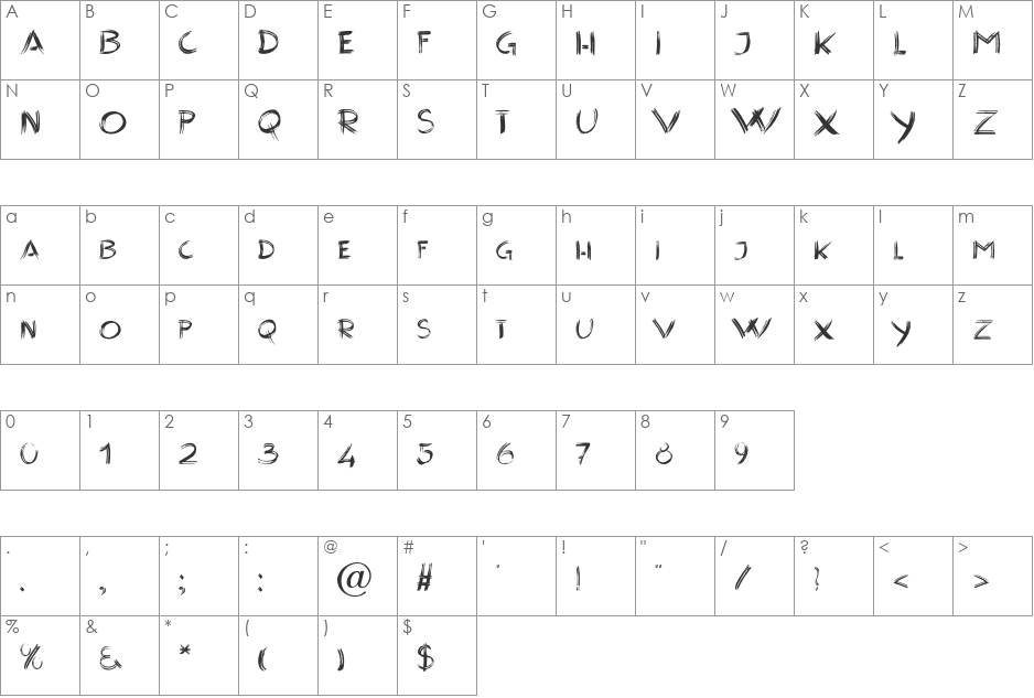 BrushedBig Becker font character map preview