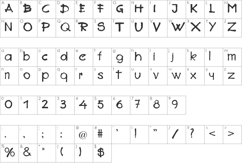 BrushedFat Becker font character map preview