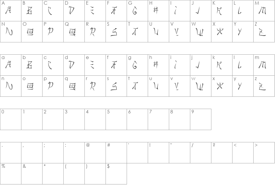 Brushido font character map preview