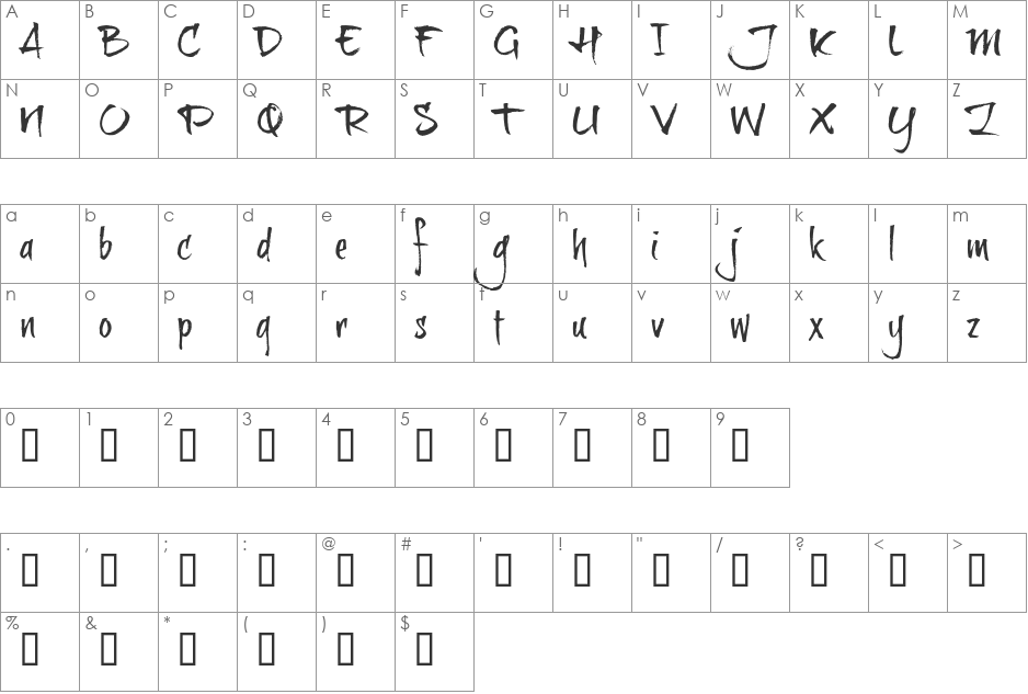 brushtipTexe TRIAL font character map preview