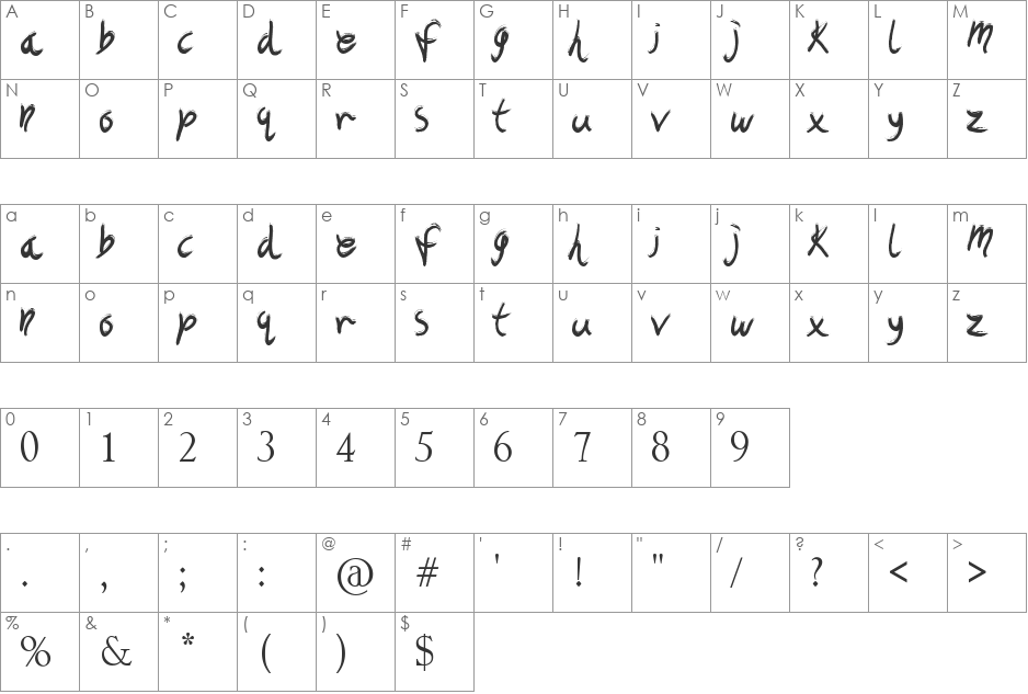 brushy worker font character map preview