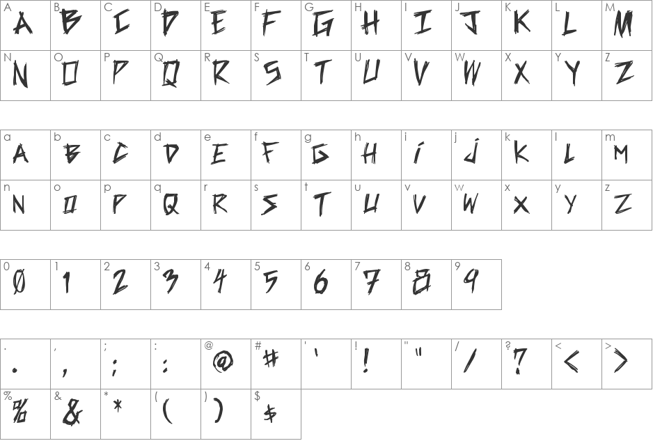 Brutal Dude font character map preview