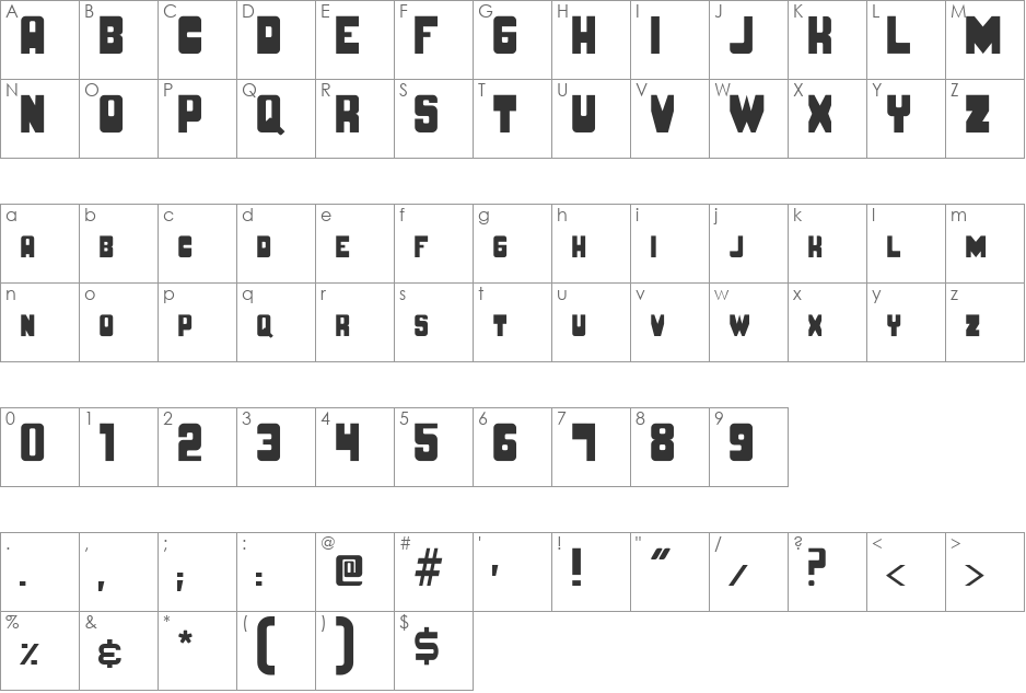 BRUTO MAYUSCULA font character map preview