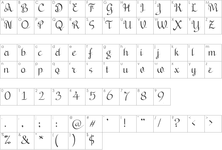 Bryana Aningsih Shara font character map preview