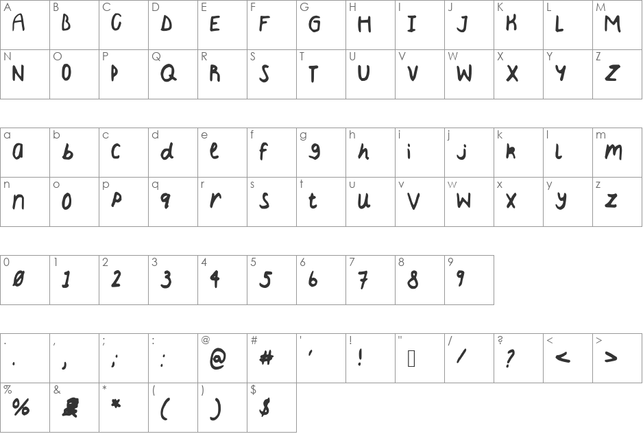 BryoneyFawn font character map preview