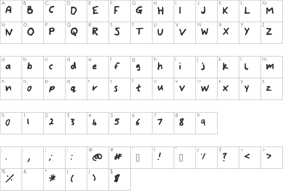 Bryonys_Handwriting_Bold font character map preview