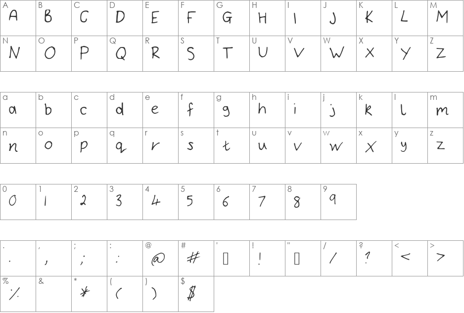 Bryonys_Handwriting_Thin font character map preview